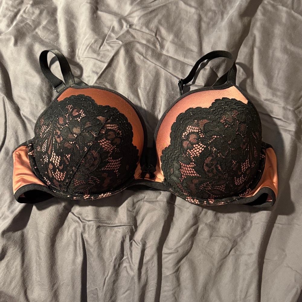 Black and Salmon color Lace push up Bra